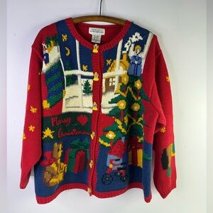 Vintage Alexandra Bartlett Eagles Eye Hand Knit Christmas Cardigan Sweater 1X